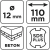 Graphite Betonfúró SDS PLUS, 2 élű, dupla spirálos, 12x110mm