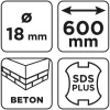 Graphite Betonfúró SDS PLUS, 2 élű, dupla spirálos, 18x600mm