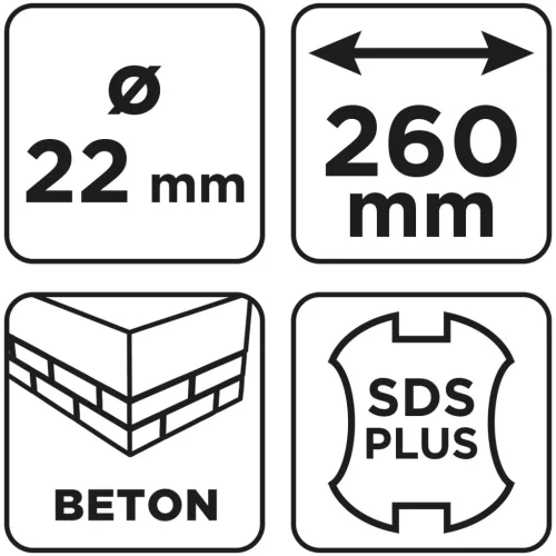 Graphite Betonfúró SDS PLUS, 2 élű, dupla spirálos, 22x260mm