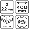 Graphite Betonfúró SDS PLUS, 2 élű, dupla spirálos, 22x400mm