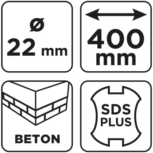Graphite Betonfúró SDS PLUS, 2 élű, dupla spirálos, 22x400mm