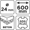 Graphite Betonfúró SDS PLUS, 2 élű, dupla spirálos, 24x600mm
