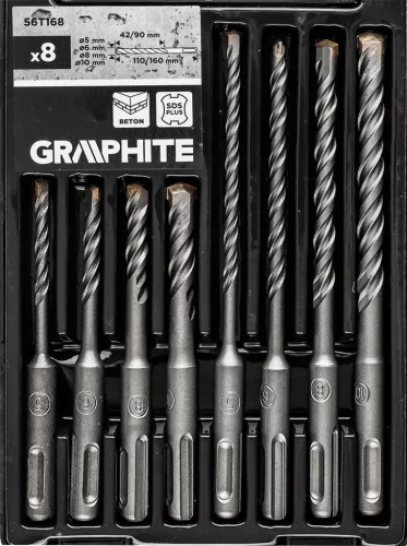 Graphite Betonfúró készlet, SDS PLUS, 2 élű, dupla spirálos, 5-10mm 8db-os