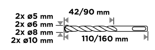 Graphite Betonfúró készlet, SDS PLUS, 2 élű, dupla spirálos, 5-10mm 8db-os