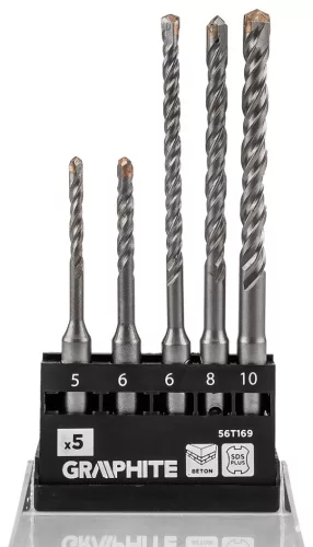 Graphite Betonfúró készlet, SDS PLUS, 2 élű, dupla spirálos, 5-10mm 5db-os