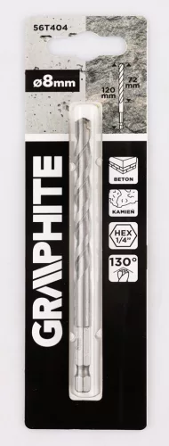 Graphite Betonfúró,1/4"-os hatszög szárral, 8mm