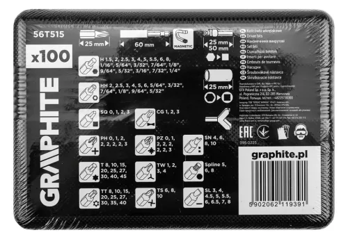 Graphite Csavarhúzó bitkészlet mágneses szárral műanyag tokban