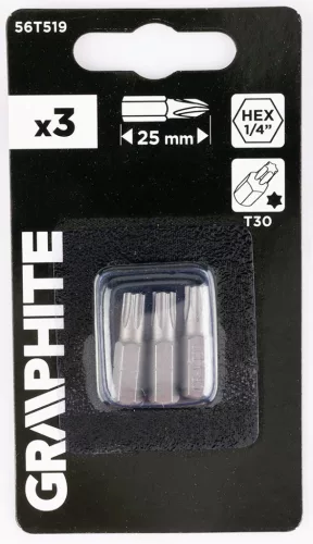 Graphite Csavarhúzó bit T30, 25mm, 3db
