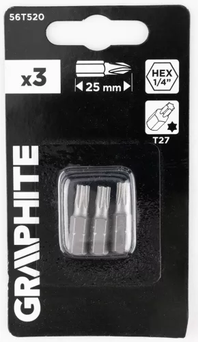 Graphite Csavarhúzó bit T27, 25mm, 3db