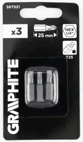 Graphite Csavarhúzó bit T25, 25mm, 3db