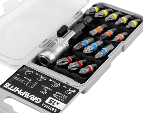 Graphite Csavarhúzó bitkészlet 25mm, mágneses szárral, műanyag tokban