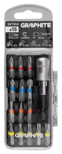 Graphite Csavarhúzó bitkészlet 25mm, mágneses szárral, műanyag tokban