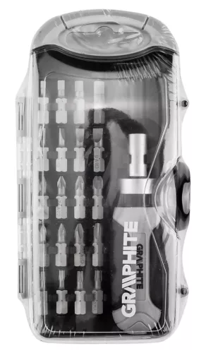 Graphite Bitfejes csavarhúzó készlet 115mm-es racsnis szárral, műanyag tokban