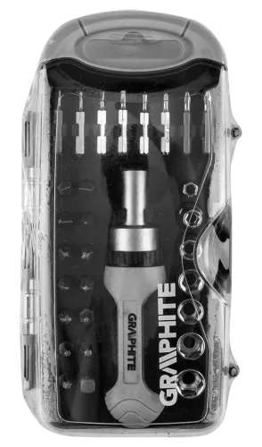 Graphite Bitfejes csavarhúzó készlet 115mm-es racsnis szárral, műanyag tokban