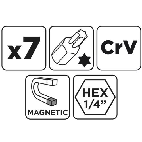 Graphite Csavarhúzó bitkészlet mágneses szárral, Torx 10-40