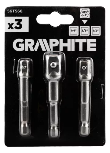 Graphite Adapterkészlet csavarbehajtókhoz, 1/4"-os szár, 1/4", 3/8", 1/2"