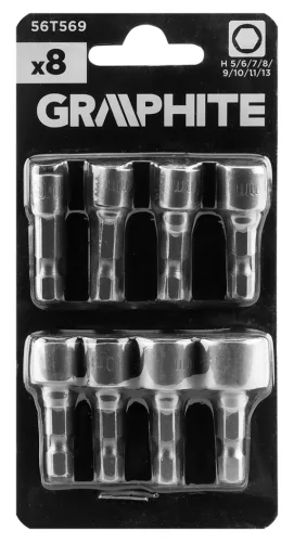 Graphite Csavarbehajtó készlet, hatlapfejű csavarokhoz, 1/4"-os szárral, 5-13mm