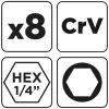 Graphite Csavarbehajtó készlet, hatlapfejű csavarokhoz, 1/4"-os szárral, 5-13mm