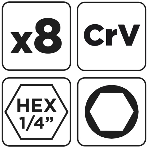 Graphite Csavarbehajtó készlet, hatlapfejű csavarokhoz, 1/4"-os szárral, 5-13mm