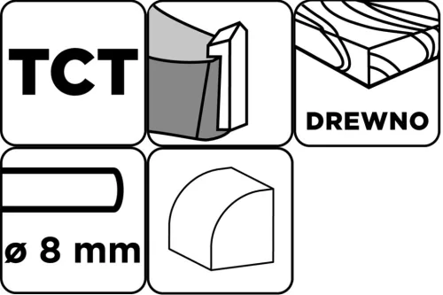 Graphite Felsőmaró kés, kerekítő, 38.1x19mm, 8mm szárral