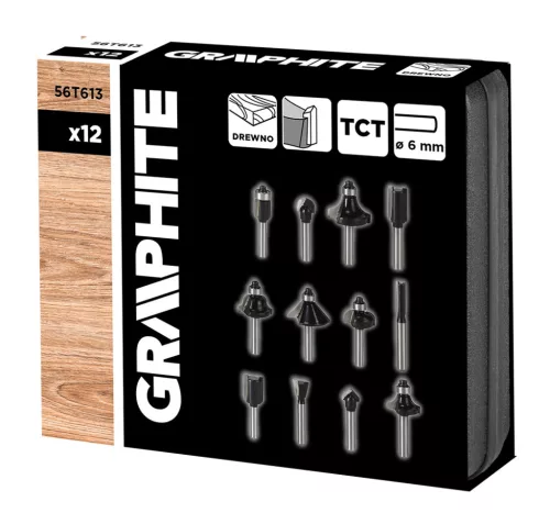 Graphite Felsőmaró kés készlet, 6mm szárral, 12db