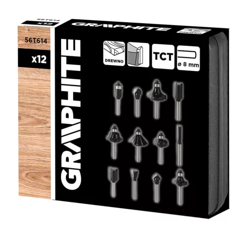 Graphite Felsőmaró kés készlet, 8mm szárral, 12db