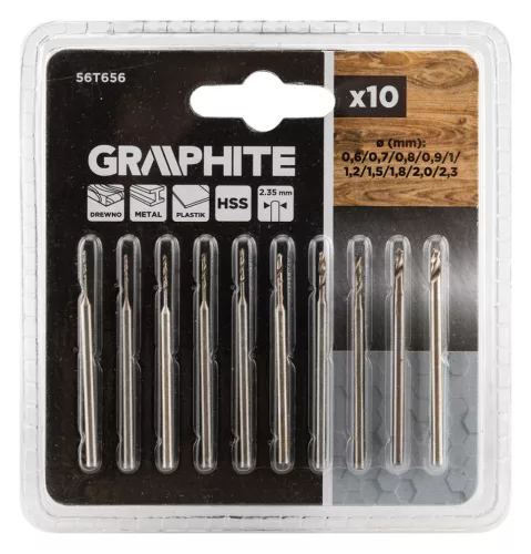 Graphite Fúrókészlet mini fúró és csiszológépekhez, HSS, 2,35mm-es befogószár, 45mm hossz
