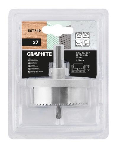 Graphite Körkivágó készlet fához, 25mm fúrásmélység, 26-63mm