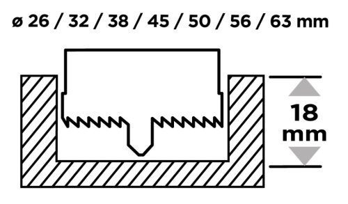 Graphite Körkivágó készlet fához, műanyagokhoz, acél, edzett fogakkal, 26-63mm, 18mm fúrásmélység
