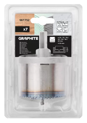 Graphite Körkivágó készlet fához, műanyagokhoz, acél, edzett fogakkal, 26-63mm, 42mm fúrásmélység