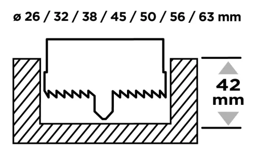 Graphite Körkivágó készlet fához, műanyagokhoz, acél, edzett fogakkal, 26-63mm, 42mm fúrásmélység