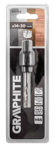 Graphite Központfúró befogóadapterrel, Bi-Metál körkivágókhoz, 14-30mm, hatszög szárral