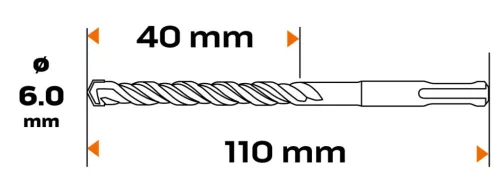 Neo Tools Betonfúró SDS PLUS 6x110mm, S4 type, 4 élű hegy