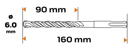 Neo Tools Betonfúró SDS PLUS 6x160mm, S4 type, 4 élű hegy