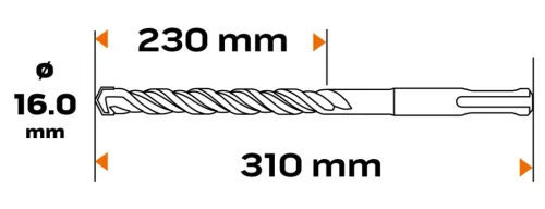 Neo Tools Betonfúró SDS PLUS 16x310mm, S4 type, 4 élű hegy