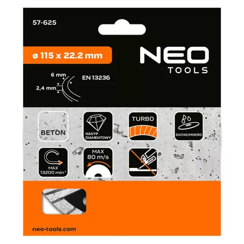 Neo Tools Gyémánt vágókorong 115mm turbo
