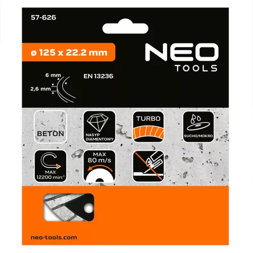 Neo Tools Gyémánt vágókorong 125mm turbo