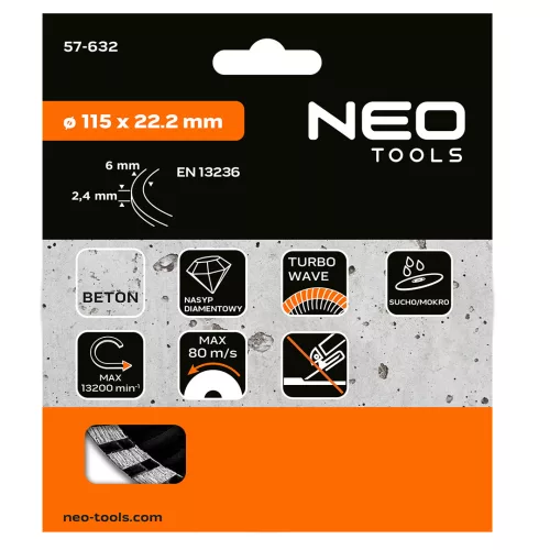 Neo Tools Gyémánt vágókorong 115mm turbo hűtőbordás