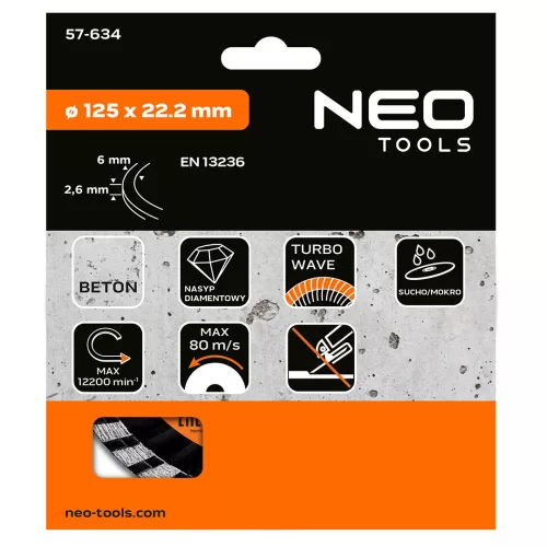 Neo Tools Gyémánt vágókorong 125mm turbo hűtőbordás