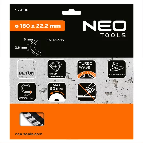 Neo Tools Gyémánt vágókorong 180mm turbo hűtőbordás