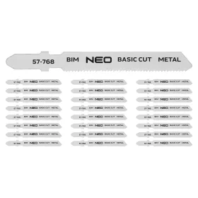   Neo Tools Dekopírfűrészlap, T-befogó, Bi-Metal, 21TPI, 50/75mm, fém-fa-műanyag-rétegelt lemez, 25db