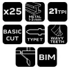 Neo Tools Dekopírfűrészlap, T-befogó, Bi-Metal, 21TPI, 50/75mm, fém-fa-műanyag-rétegelt lemez, 25db