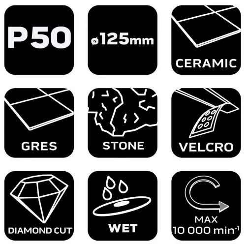 Neo Tools Gyémánt csiszoló- és polírozókorong 125mm, K50