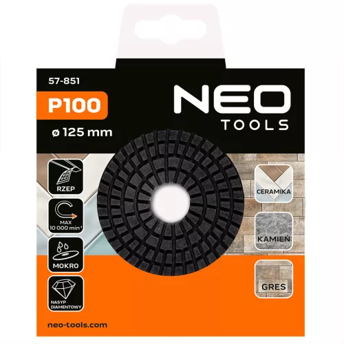 Neo Tools Gyémánt csiszoló- és polírozókorong 125mm, K100