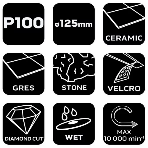 Neo Tools Gyémánt csiszoló- és polírozókorong 125mm, K100