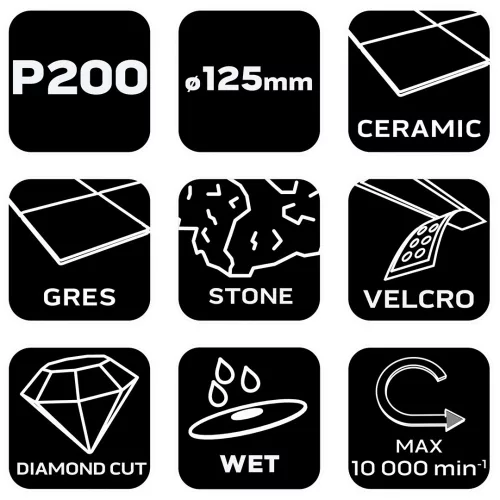 Neo Tools Gyémánt csiszoló- és polírozókorong 125mm, K200