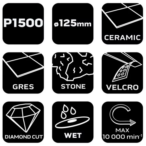 Neo Tools Gyémánt csiszoló- és polírozókorong 125mm, K1500