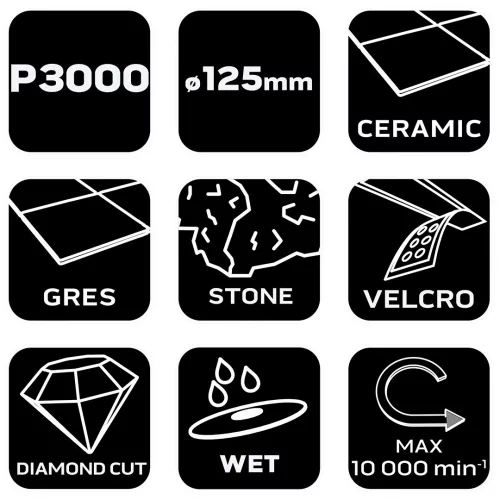 Neo Tools Gyémánt csiszoló- és polírozókorong 125mm, K3000