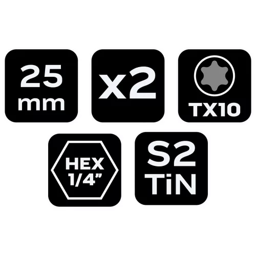 Neo Tools Csavarhúzó bit Torx 10, 25mm, 1/4", 2db