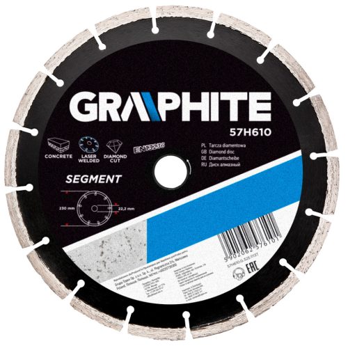 Graphite Gyémánt vágókorong 230mm szegmenses lézer hegesztett, 8mm szegmens